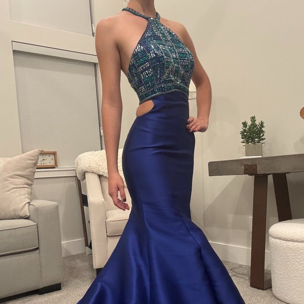 Blue Sequin Mermaid Prom Dress